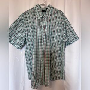 Arrow brand men’s button up short sleeve shirt. Green plaid.  Sz XXL